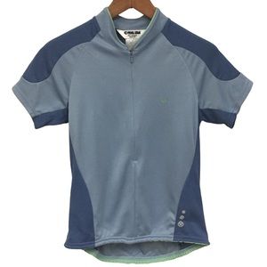 PEARL IZUMA sz Medium Bike Shirt 1/2 Zip Short Sleeves Back Water Pouch Blues